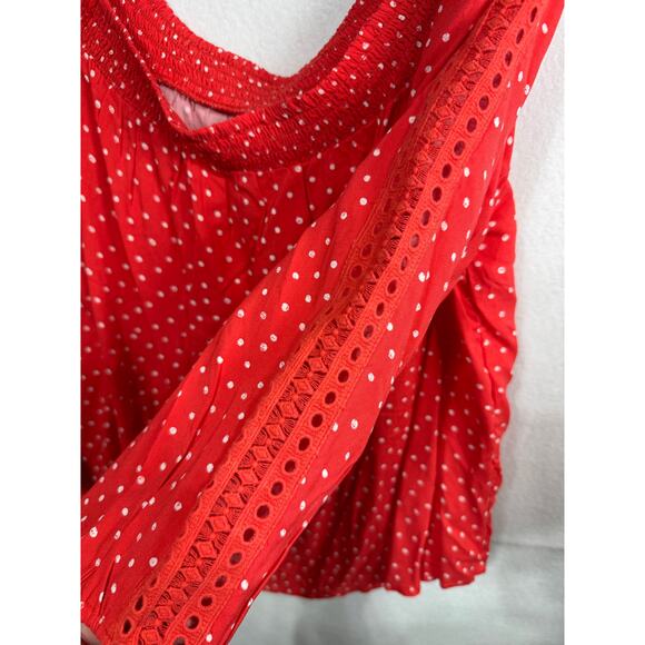 Maurices Red White Polka Dot Off Shoulder Peasant‎ Blouse 3/4 Sleeve Plus 1X New - Picture 6 of 7